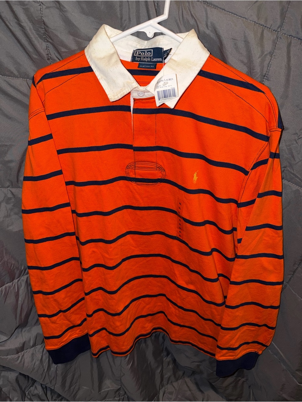 Ralph Lauren RL Orange Rugby Polo with Navy Stripes Longsleeve NWT
